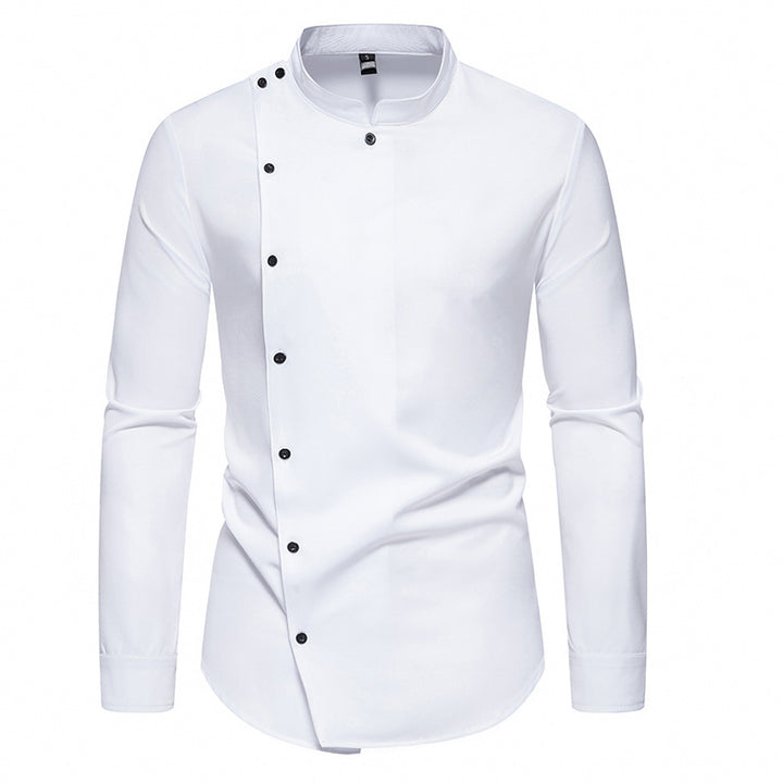 Men's long sleeve shirt with modern button design and stand-up collar Skorter