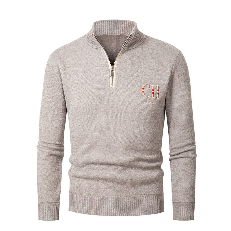 Men's stylish knit sweater with stand-up collar and zipper Skorter