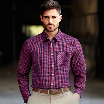 Men's elegant long-sleeve shirt with fashionable check design Skorter