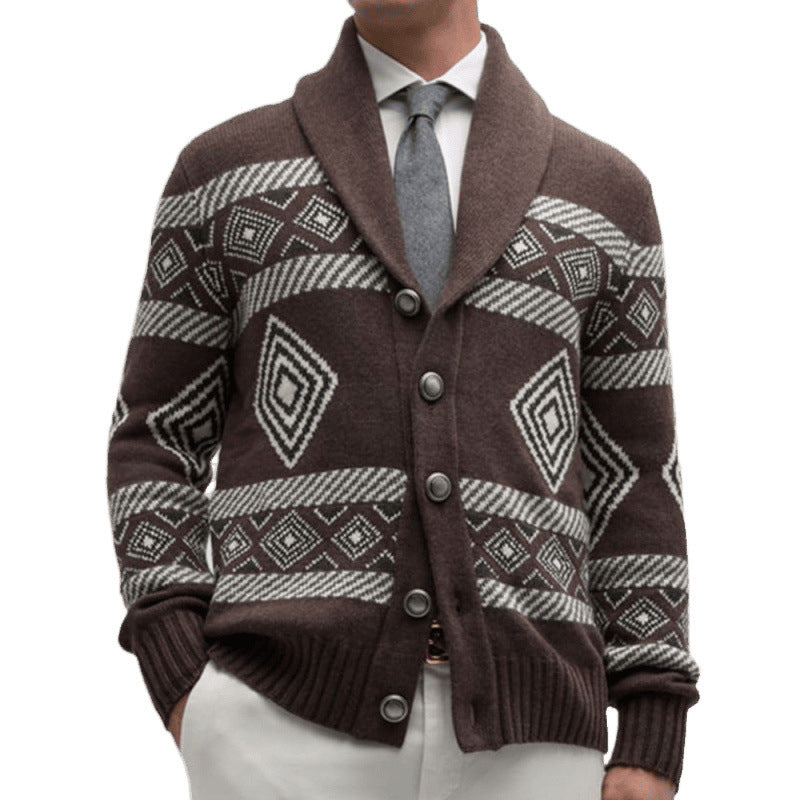Men's cardigan with modern graphic pattern and classic collar Skorter