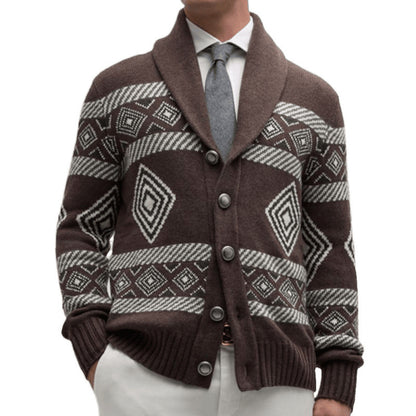 Men's cardigan with modern graphic pattern and classic collar Skorter