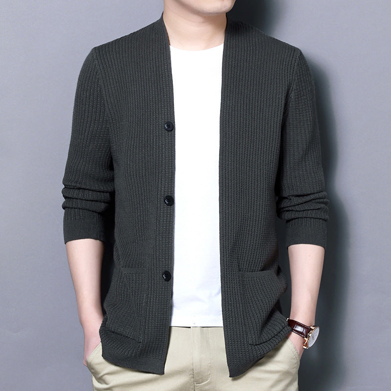 Men's Cardigan with Open Cut and Practical Pockets Skorter