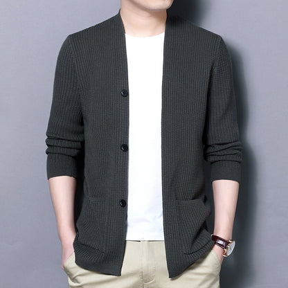 Men's Cardigan with Open Cut and Practical Pockets Skorter