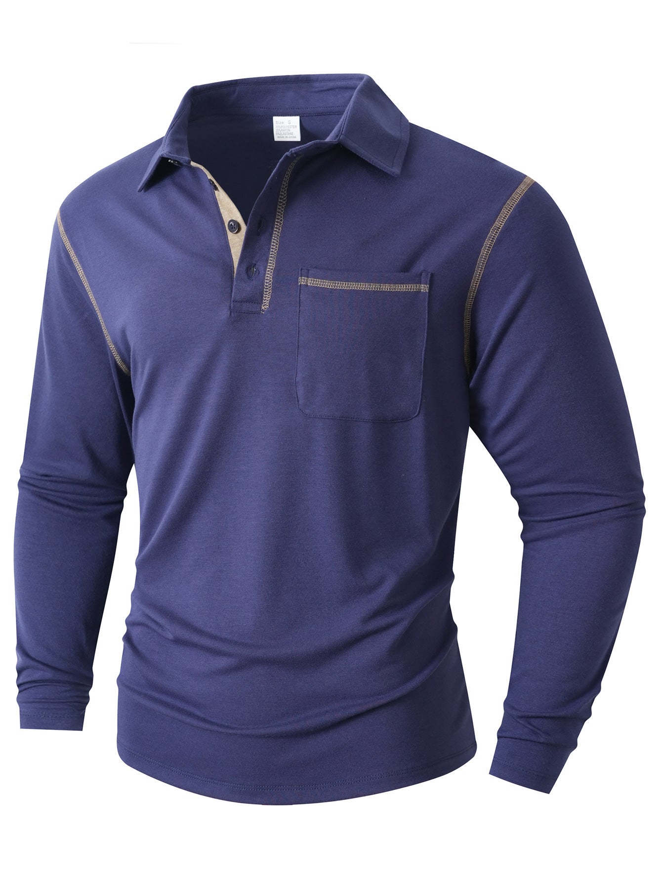 Men's stylish long sleeve polo shirt with practical chest pocket and elegant contrast details Skorter