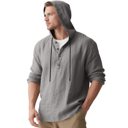 Men's casual hoodie shirt with button placket and breathable cotton blend Skorter
