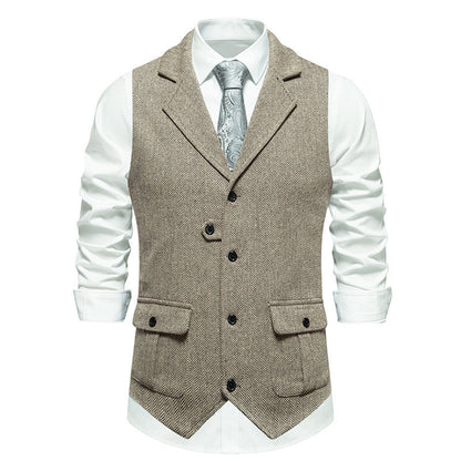 Men's suit vest in modern herringbone design with practical pockets Skorter