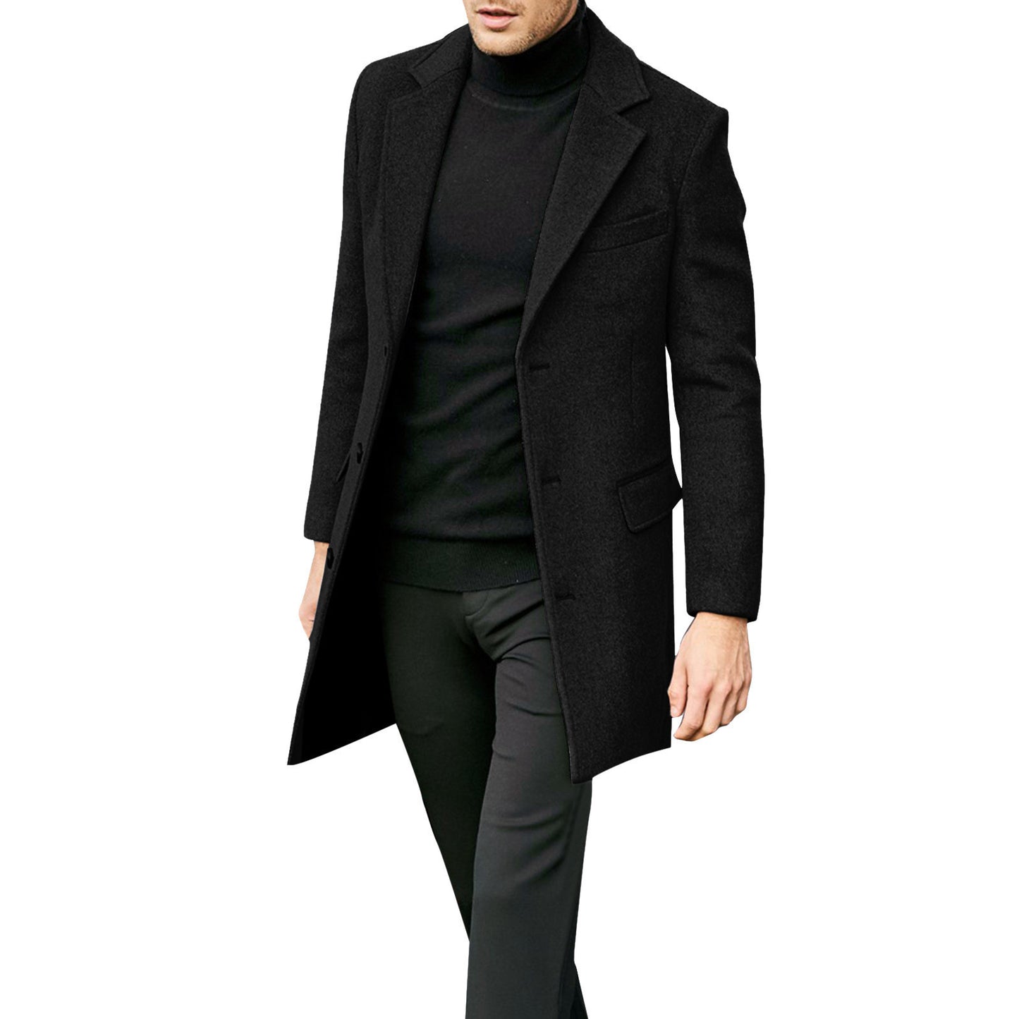 Men's elegant wool coat with classic lapels and concealed buttons Skorter
