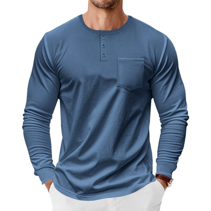 Men's long-sleeve shirt with fashionable Henley neckline and practical breast pocket Skorter