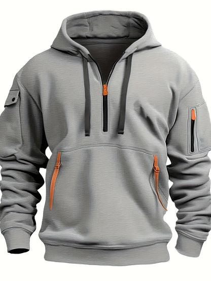 Men's Practical Hoodie with Side Zipper and Versatile Pockets Skorter