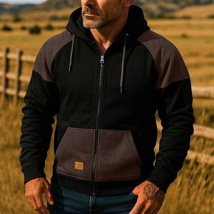 Herr sportjacka med huva och färgblocksdesign, skorter