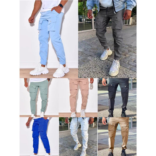 Herr cargobyxor med många fickor och elastiska muddar Skorter