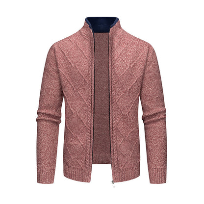 Men's Cardigan with Modern Cable Pattern and Zipper Skorter