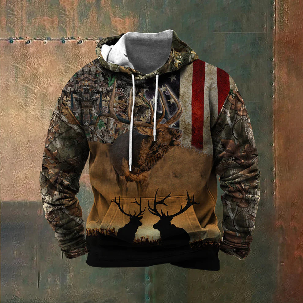 Men's hoodie with impressive wildlife print and patriotic accents Skorter