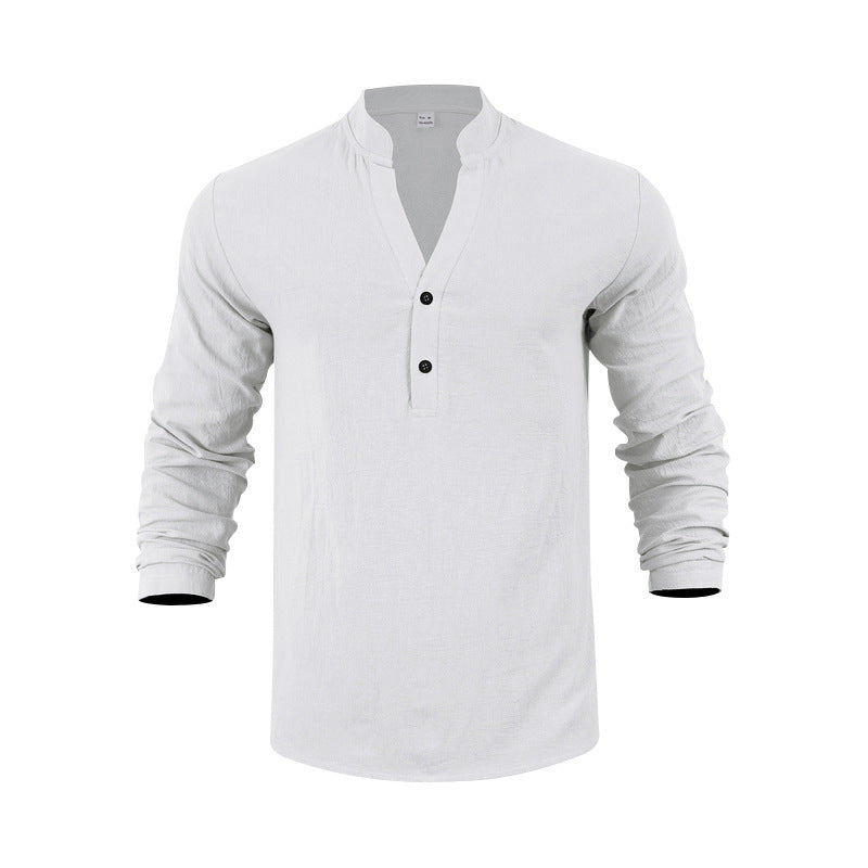 Men's long-sleeve shirt with fashionable stand-up collar and elegant button details Skorter