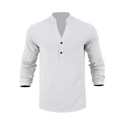 Men's long-sleeve shirt with fashionable stand-up collar and elegant button details Skorter