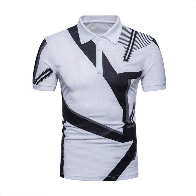 Men's Sporty Polo Shirt with Creative Graphic Design and Distinctive Cut Skorter