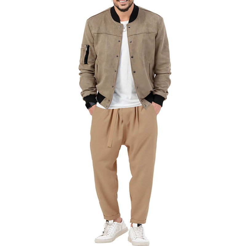 Men's fashion bomber jacket made of soft suede with practical pockets Skorter