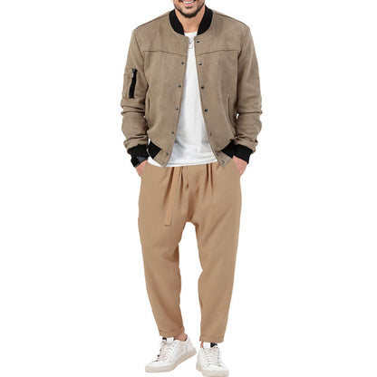 Men's fashion bomber jacket made of soft suede with practical pockets Skorter