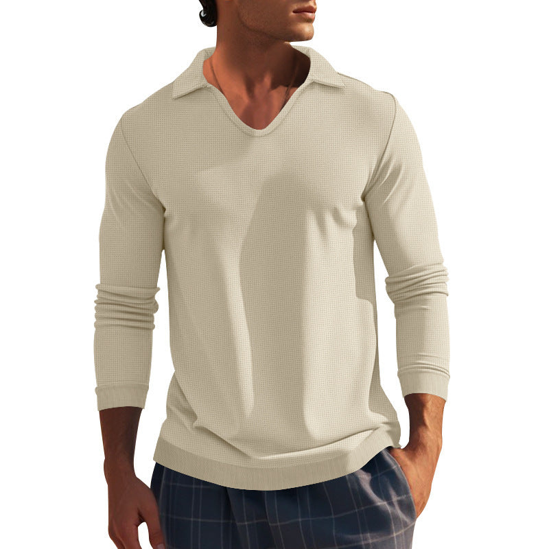 Men's Long Sleeve Shirt with Modern V-Neck and Textured Design Skorter