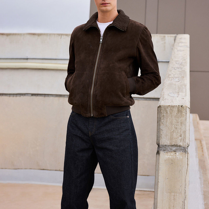 Men's stylish suede jacket with a high collar and practical pockets Skorter