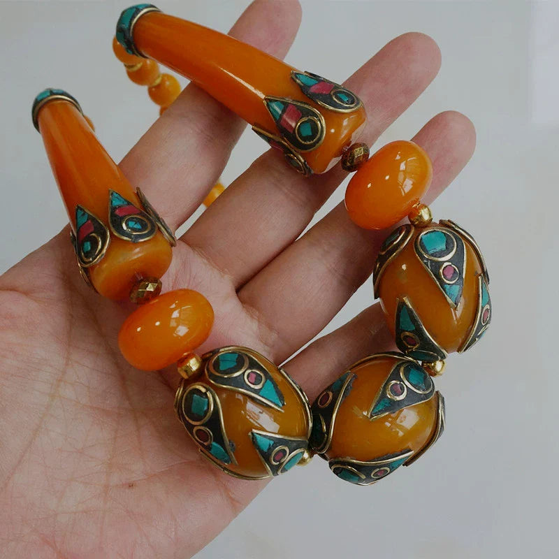 Skorter | Ethnic style Tibetan accessories, oversized style large beads Nepalese handmade short necklaces, collarbone chains