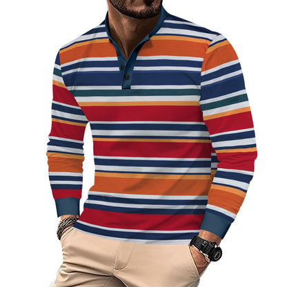 Men's long-sleeve shirt in an elegant striped look with a fashionable stand-up collar Skorter
