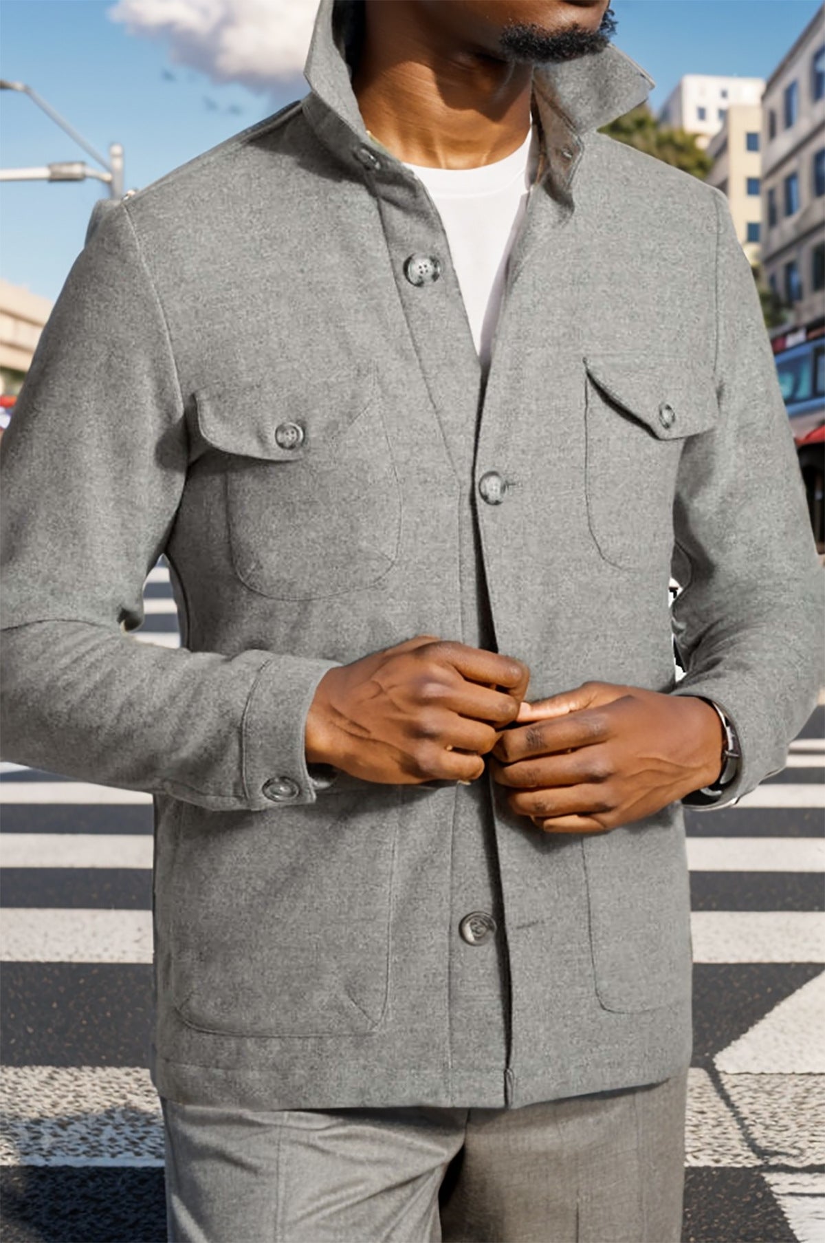 Men's timeless utility jacket with practical pockets and stand-up collar Skorter
