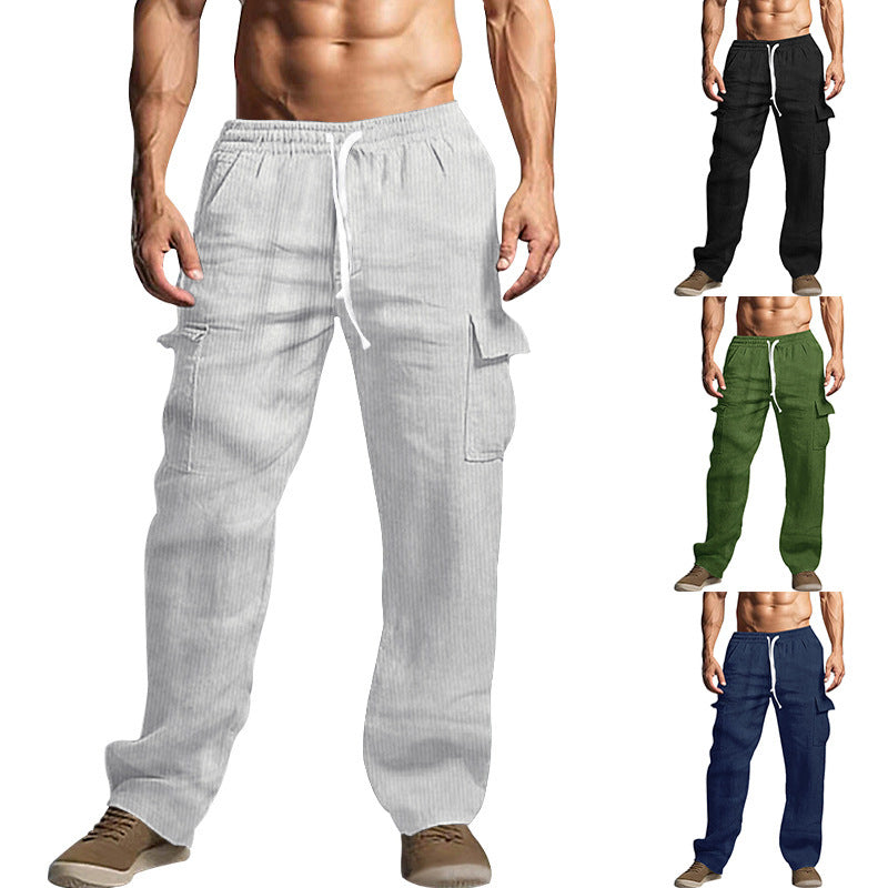 Men's cargo pants in a casual striped look with elastic waistband and practical side pockets Skorter