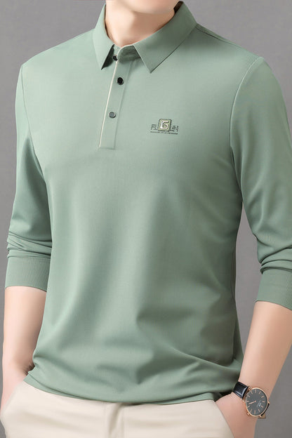 Herrpolo med lång ärm och modern krage, andningsbar