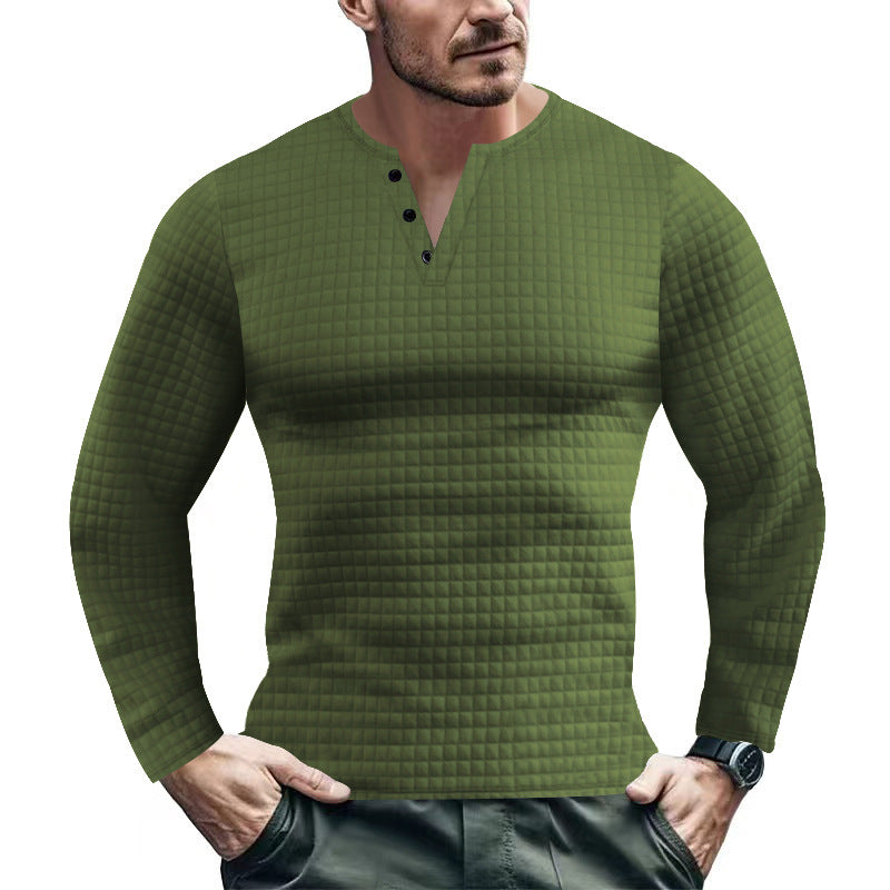 Men's Long Sleeve Shirt with Textured Design and Fashionable Button Closure Skorter