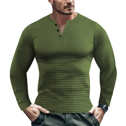 Men's Long Sleeve Shirt with Textured Design and Fashionable Button Closure Skorter