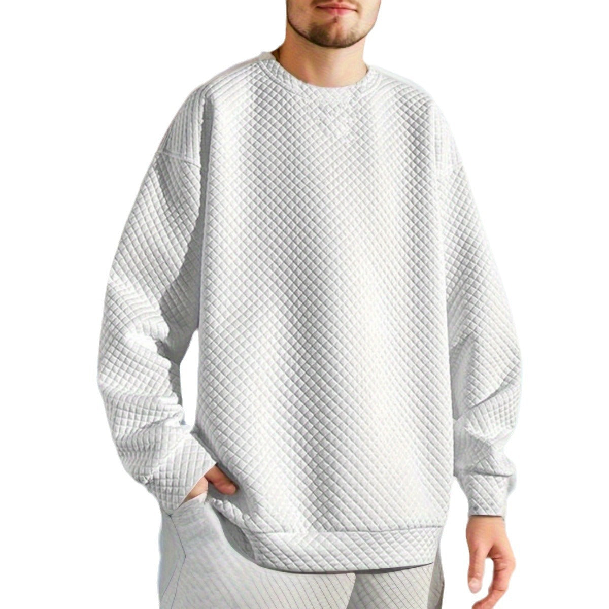 Men's Oversized Sweatshirt with Textured Design and Practical Side Pockets Skorter