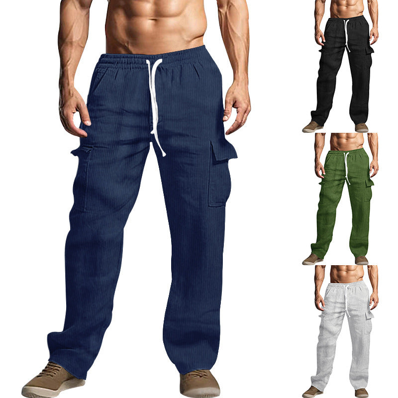 Men's cargo pants in a casual striped look with elastic waistband and practical side pockets Skorter
