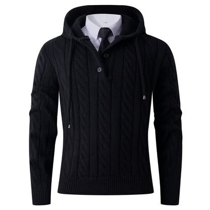 Herrkofta med huvtröja och modernt kabelmönster Skorter