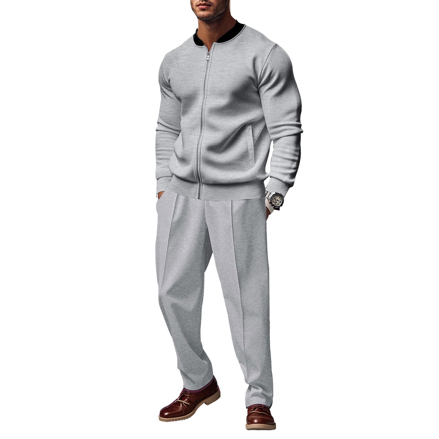 Men's sporty tracksuit with practical pockets and short zipper Skorter
