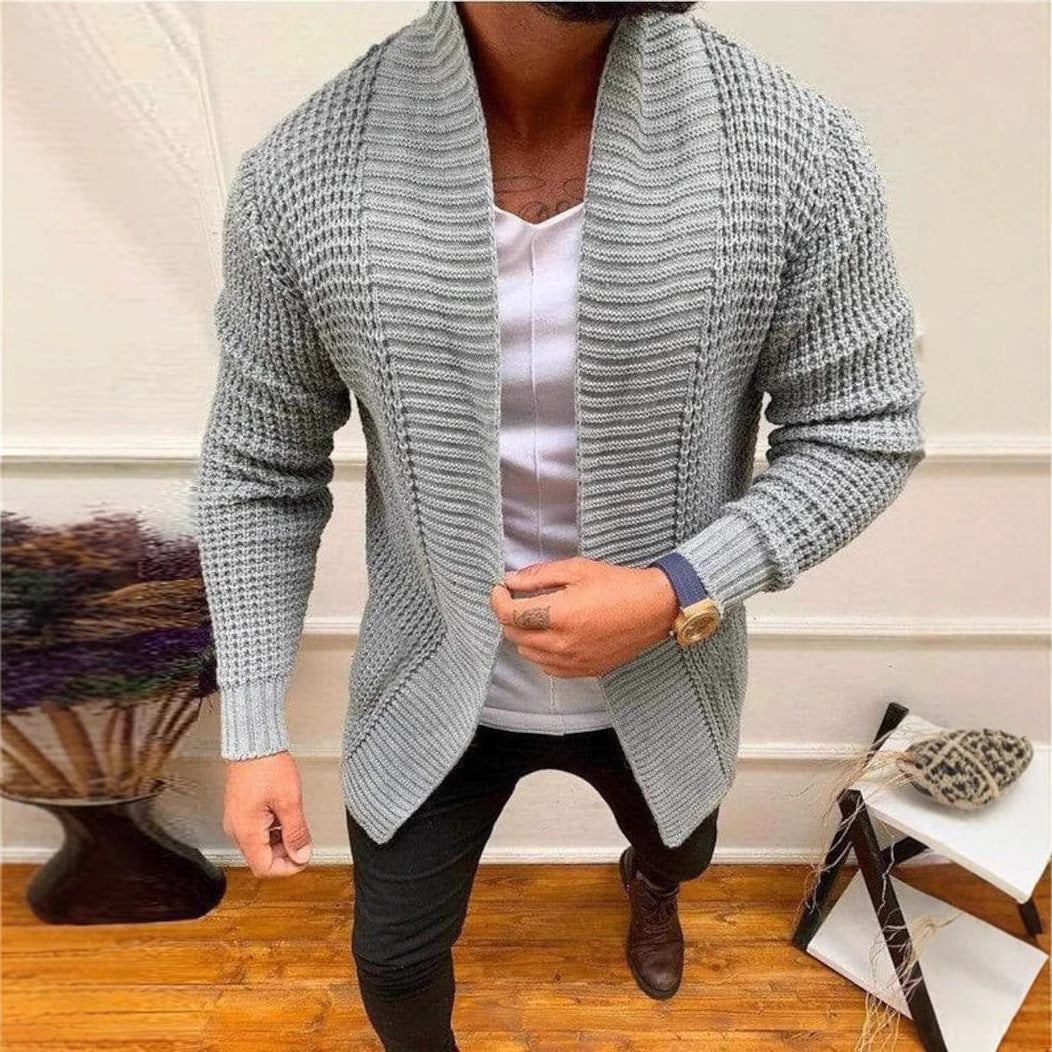 Men's chunky cardigan with open design and deep collar Skorter