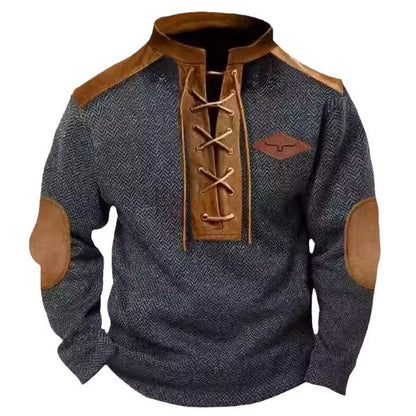 Men's stylish sweater with contrast collar and elbow patches Skorter