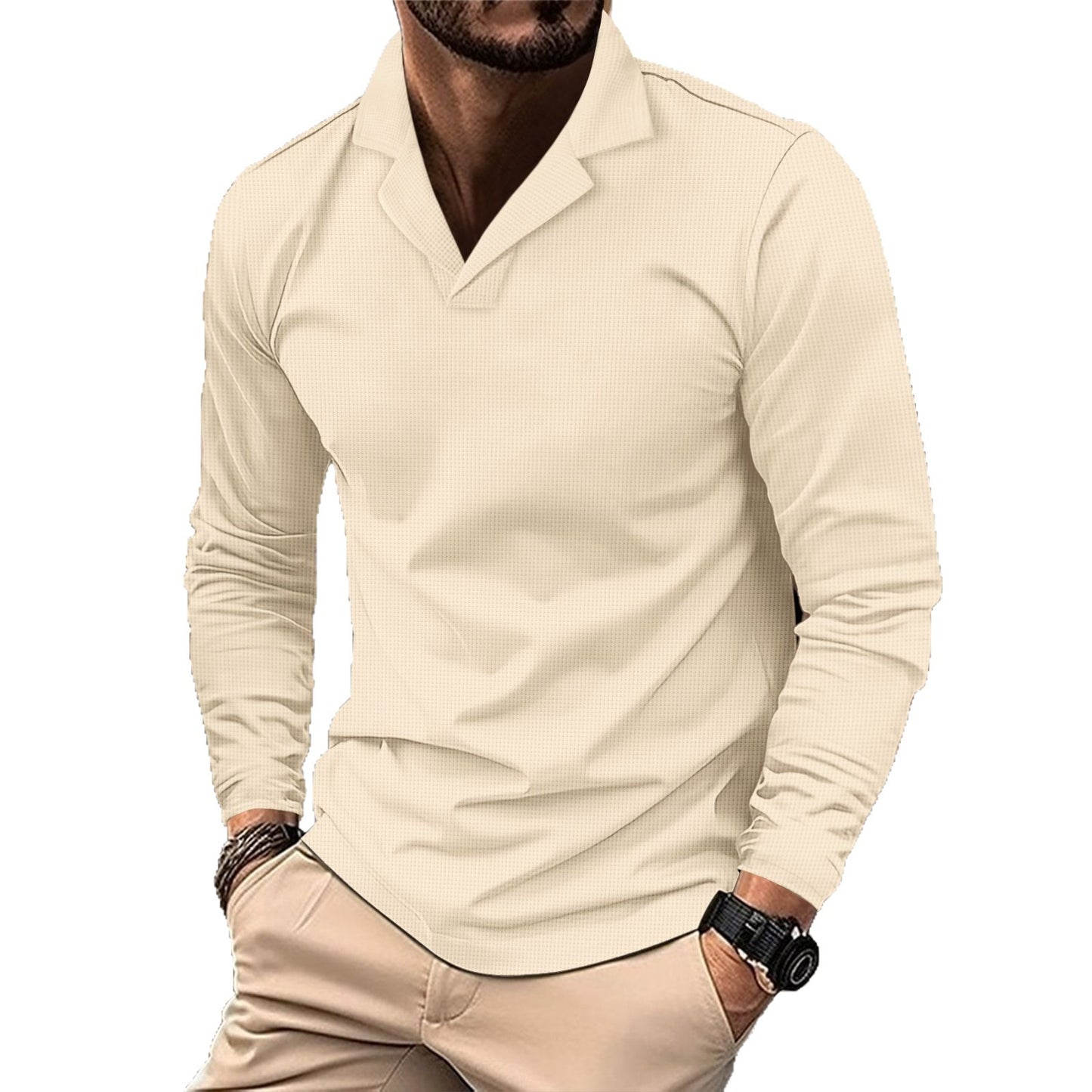 Men's casual long-sleeve shirt with structured design and modern stand-up collar Skorter