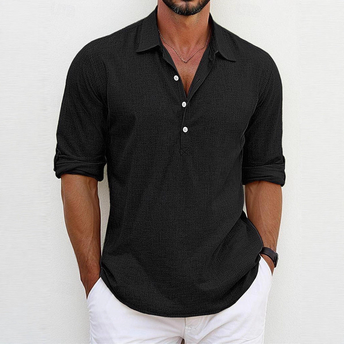 Men's stylish shirt with three-quarter sleeves and button placket Skorter