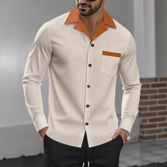 Men's stylish long-sleeve shirt with textured design and practical chest pocket Skorter