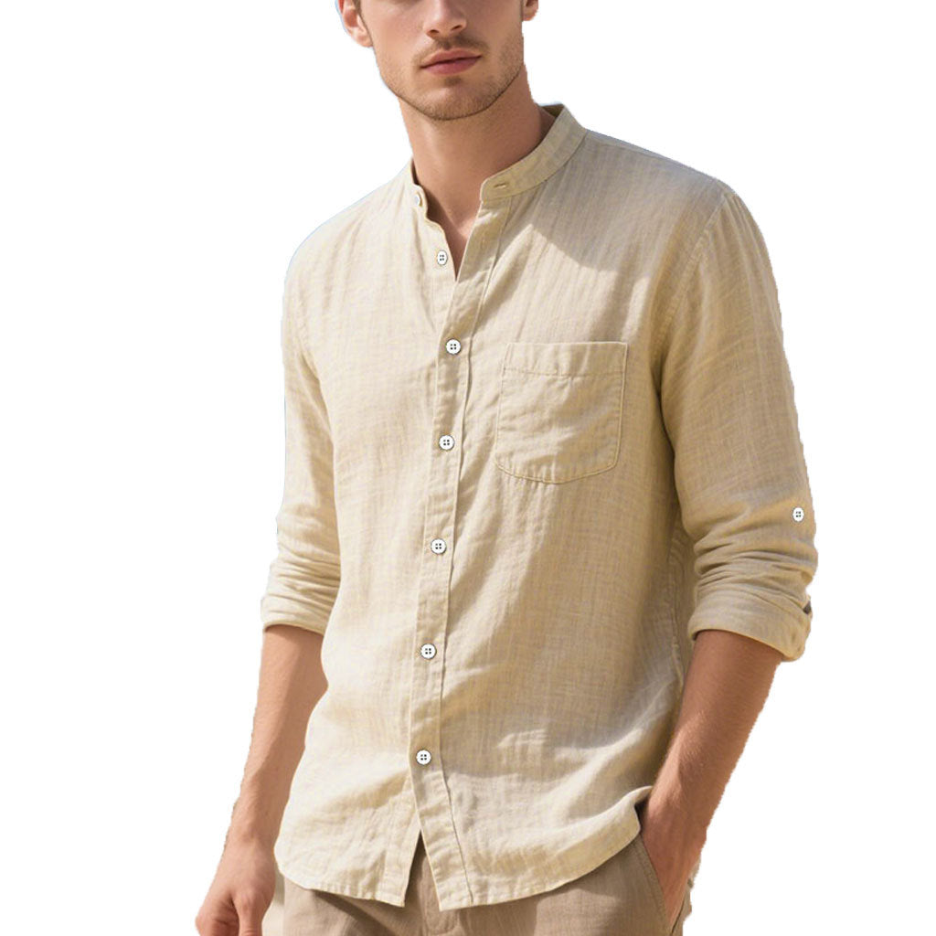 Men's shirt in elegant Henley style with textured cotton Skorter