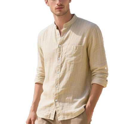 Men's shirt in elegant Henley style with textured cotton Skorter