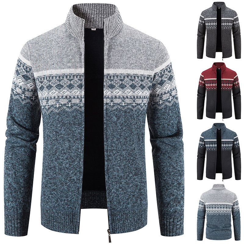 Men's cardigan with modern Norwegian pattern and stand-up collar Skorter