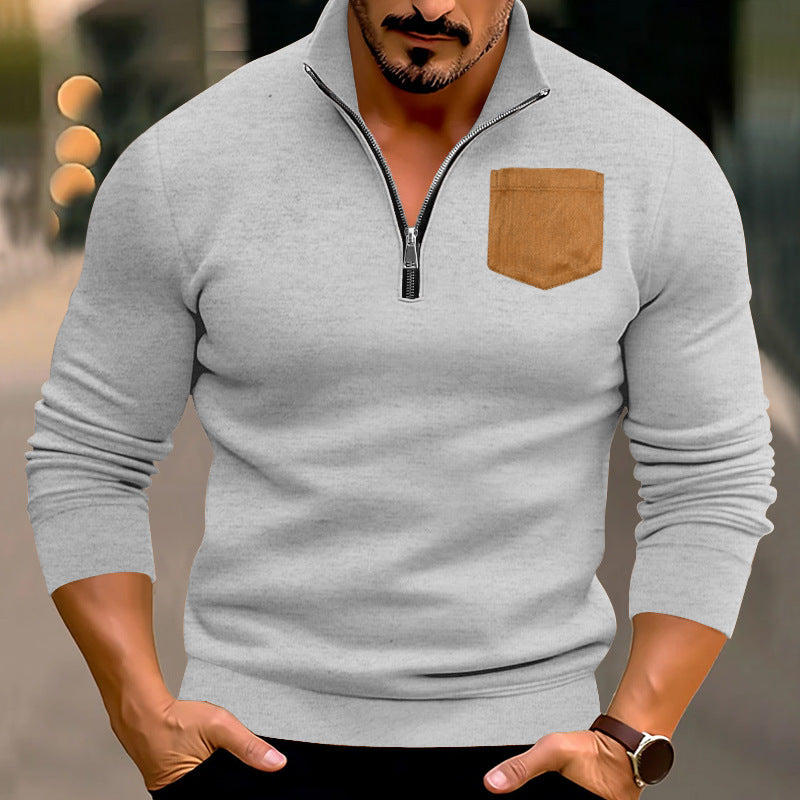 Men's sporty pullover with half zipper and contrasting chest pocket Skorter