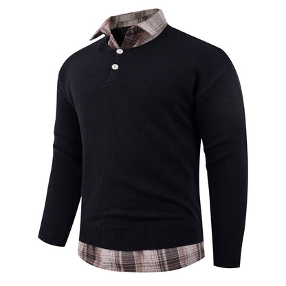 Men's sweater with integrated shirt collar and button details Skorter