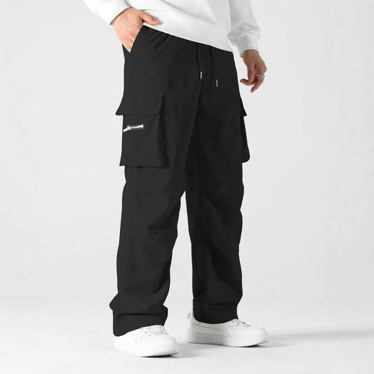 Herr cargobyxor med multifunktionella fickor och elastiskt midjeband Skorter