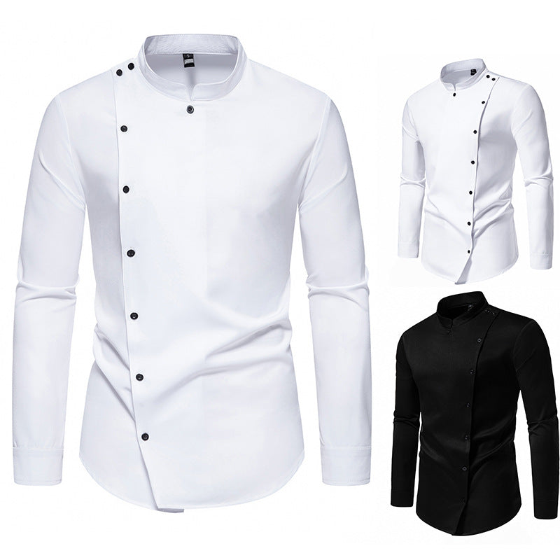 Men's long sleeve shirt with modern button design and stand-up collar Skorter