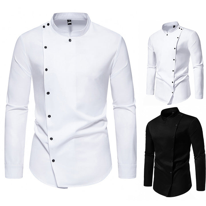 Men's long sleeve shirt with modern button design and stand-up collar Skorter