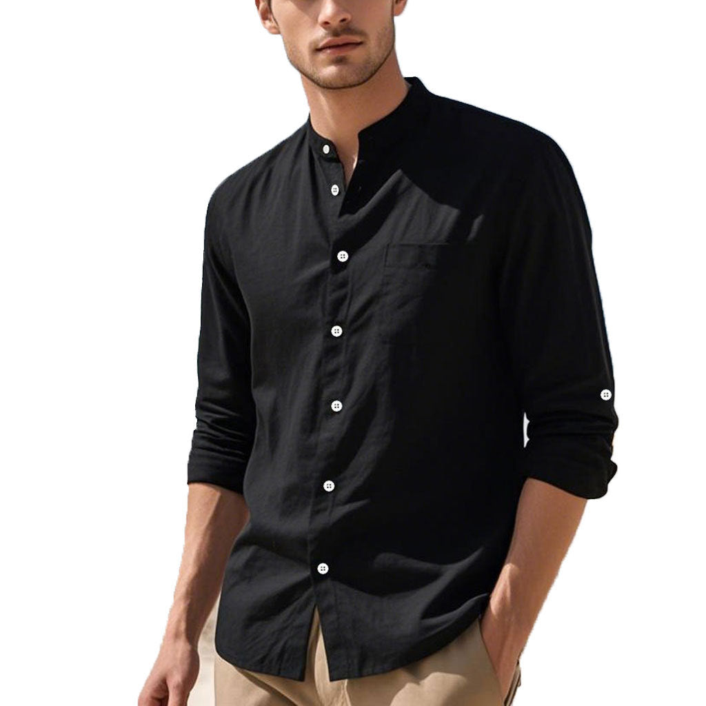 Men's shirt in elegant Henley style with textured cotton Skorter