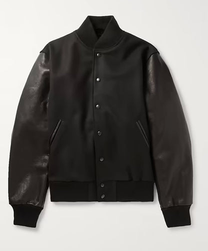 Men's stylish college jacket with leather sleeves Skorter